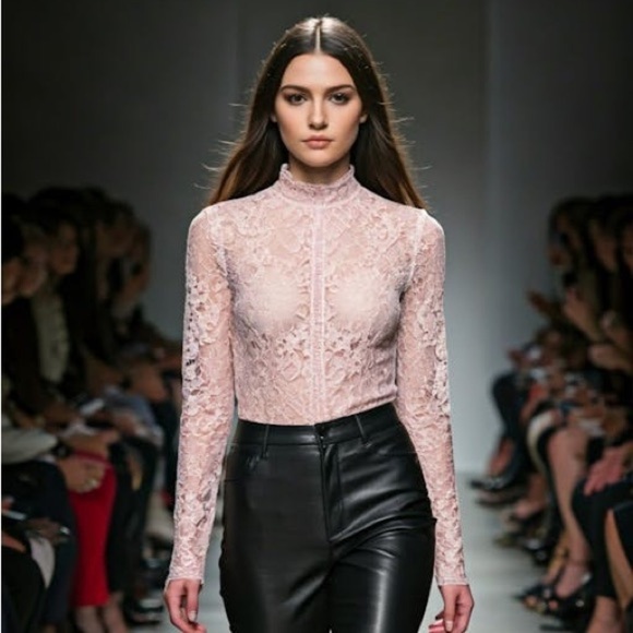 Elegant Lace Long Sleeve Top in Pink - Picture 3 of 3